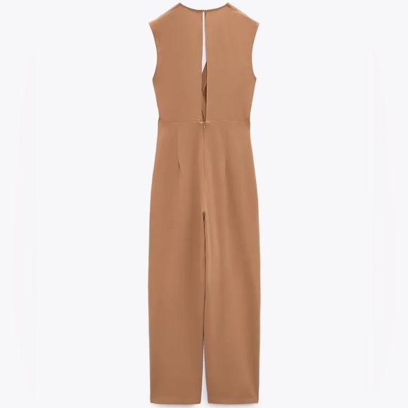 Zara NWT beige tan wrap O ring tie open back cutout jumpsuit - Picture 2 of 8
